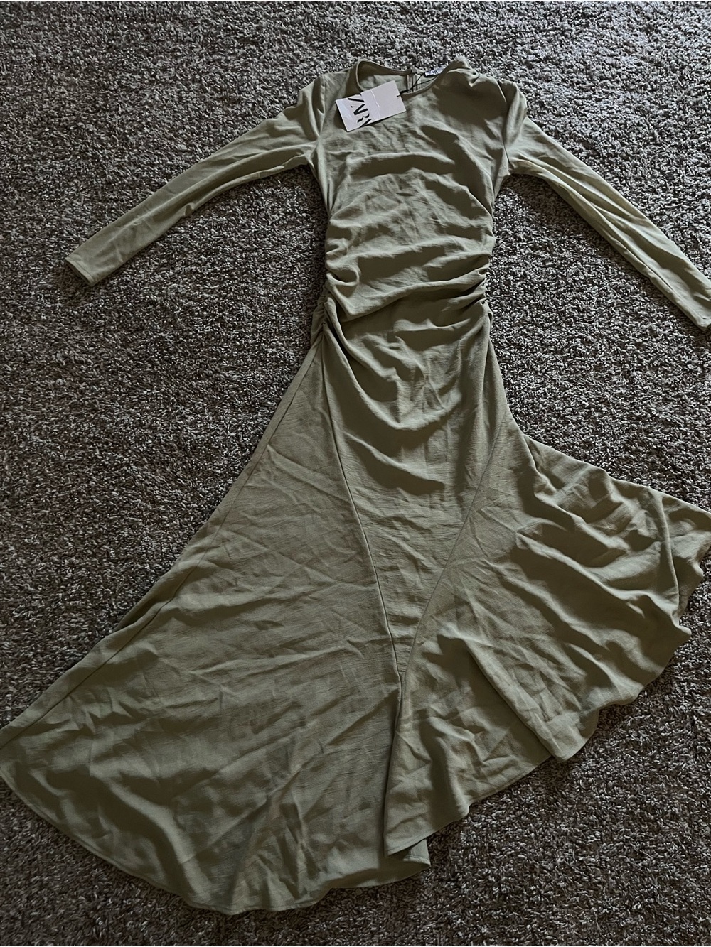 Zara Olive Green Long Sleeve Maxi Dress